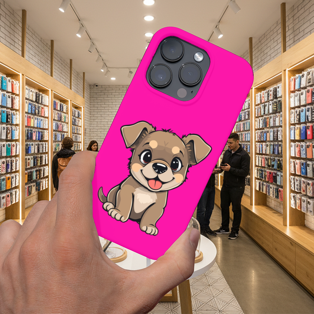 Cute Dog Illustration on Pink Background iPhone 16 Pro Max Case