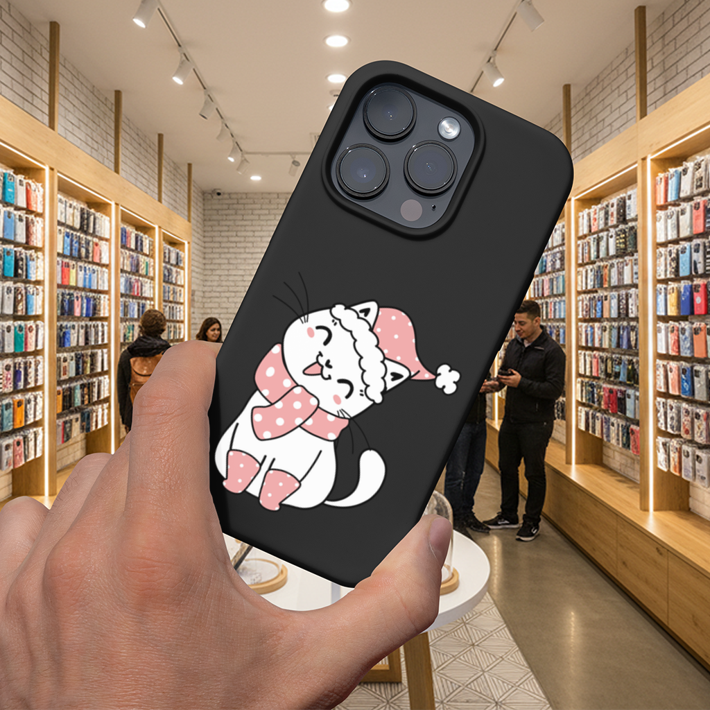 Cute Christmas Cat with Pink Polka Dot Outfit iPhone 16 Pro Max Case