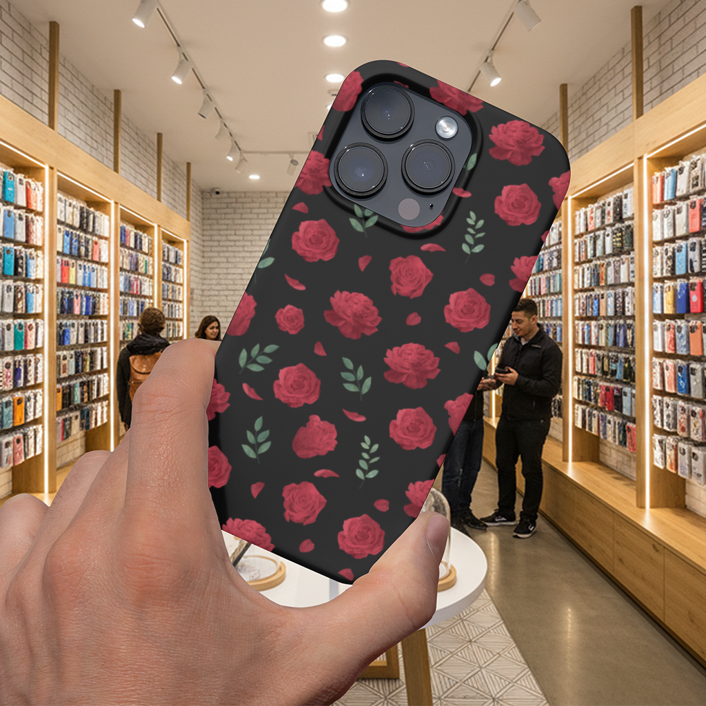 Red Rose and Leaf Romantic Seamless Pattern iPhone 16 Pro Max Case