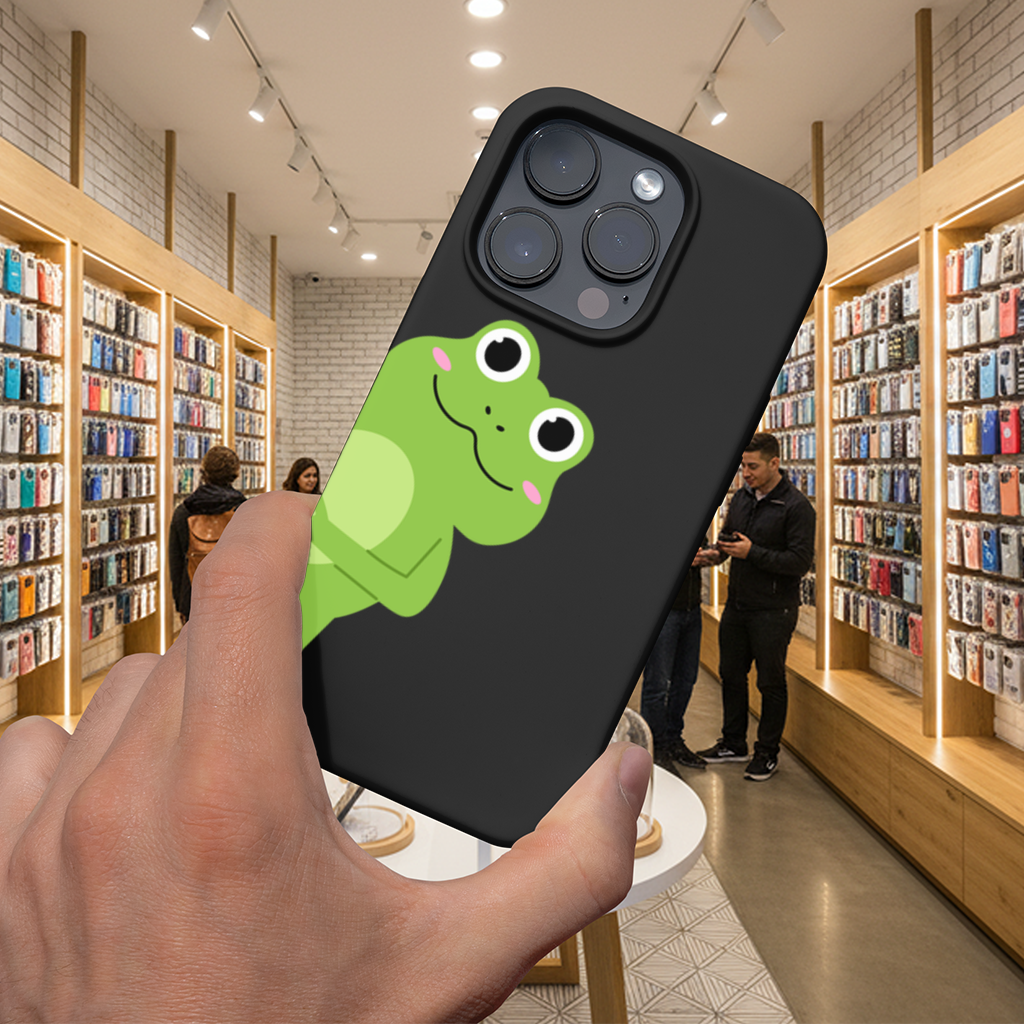 Cute Green Frog Peek-a-Boo Illustration iPhone 16 Pro Max Case