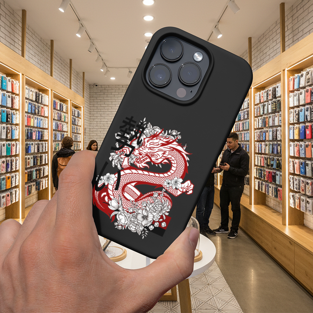 Japanese Dragon with Floral Design iPhone 16 Pro Max Case