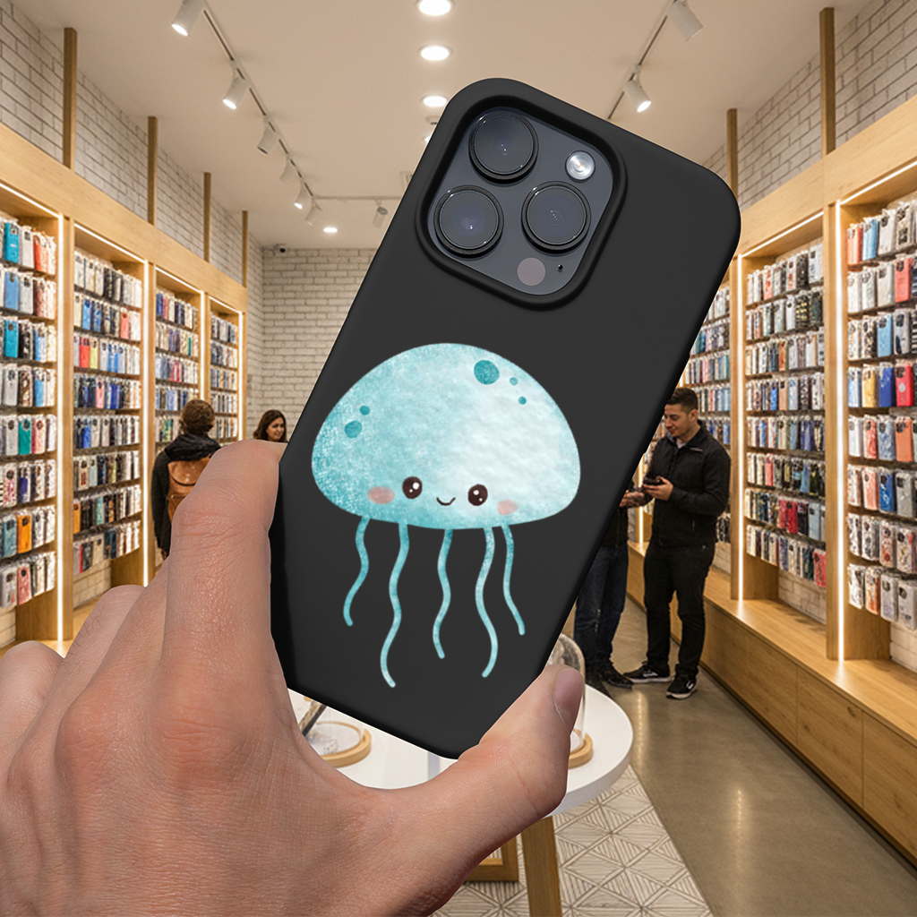 Cute Blue Jellyfish Character iPhone 16 Pro Max Case