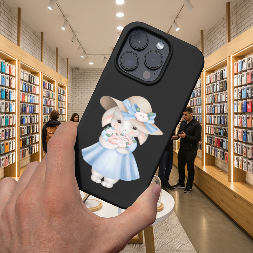 Cute Bunny with Hat Holding Flowers iPhone 16 Pro Max Case