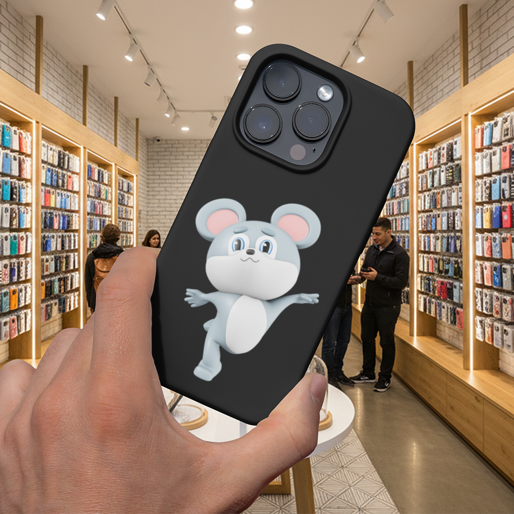 Dancing Cute Grey Mouse Character iPhone 16 Pro Max Case