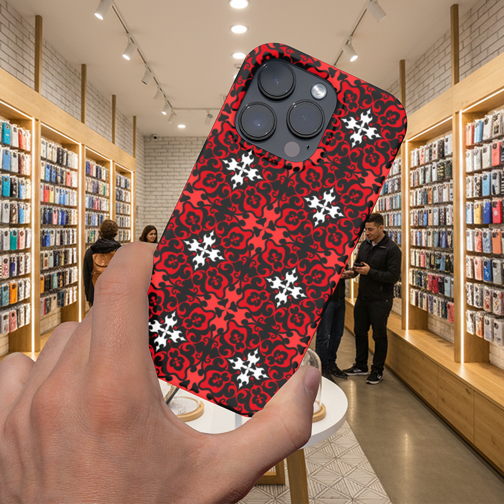 Red and White Traditional Tile Style Pattern iPhone 16 Pro Max Case