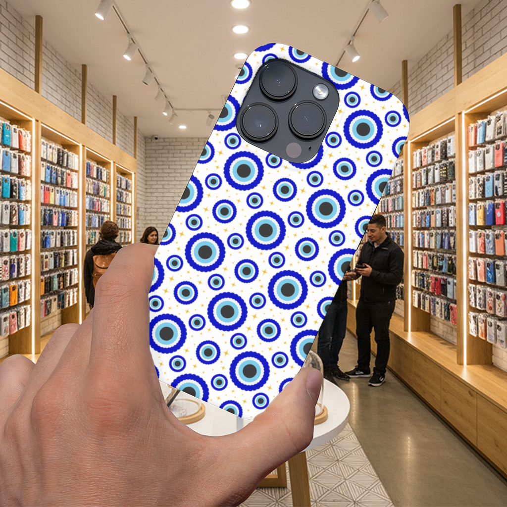 Blue Evil Eye Pattern with Stars iPhone 16 Pro Max Case
