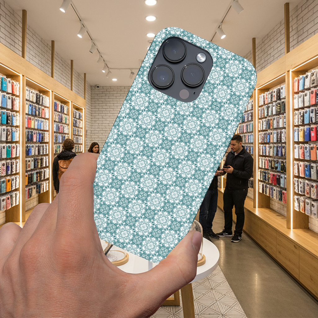 Blue Pixelated Geometric Ornament Pattern iPhone 16 Pro Max Case