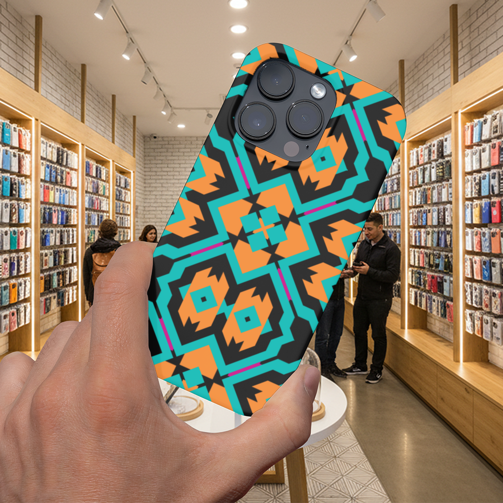 Orange and Turquoise Geometric Pattern iPhone 16 Pro Max Case