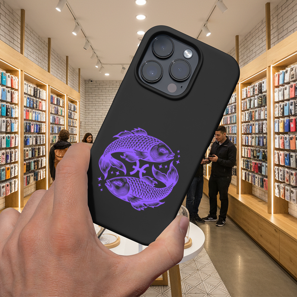 Pisces Zodiac Symbol with Purple Fish Art iPhone 16 Pro Max Case