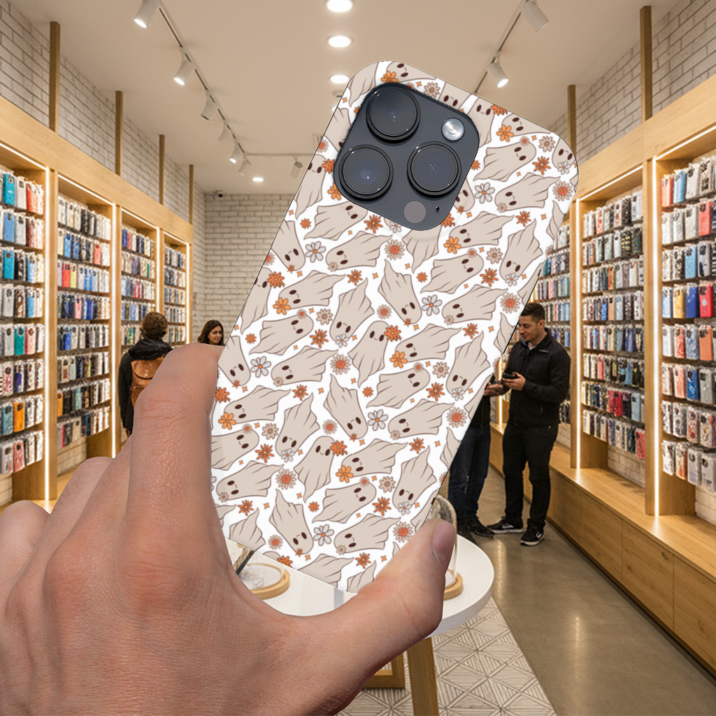 Retro Floral Cute Ghost Seamless Pattern iPhone 16 Pro Max Case