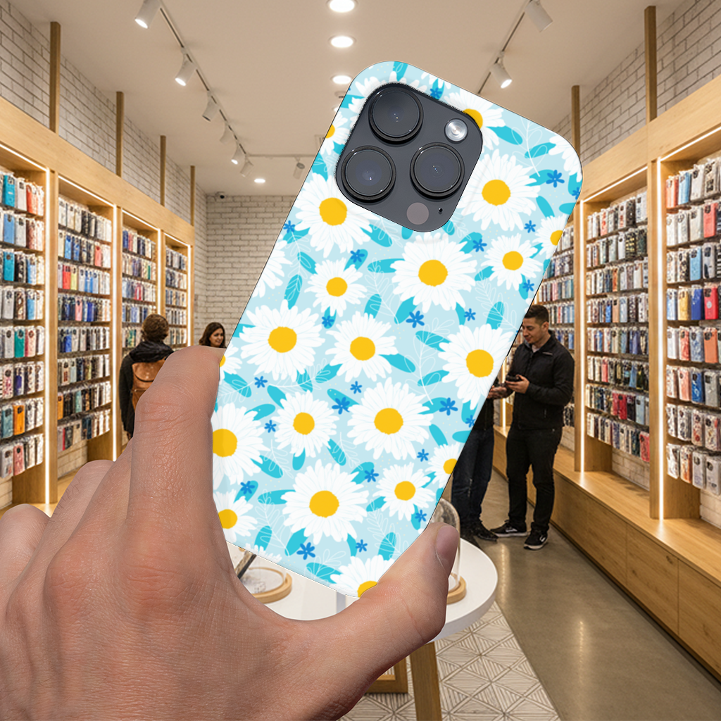 Papatya Bahçesi ve Turkuaz Yapraklar iPhone 16 Pro Max Kılıfı