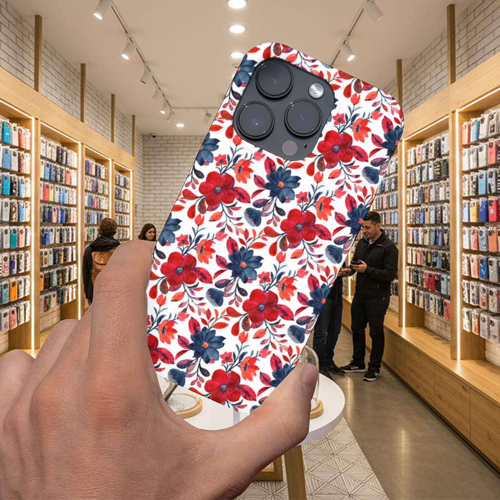 Watercolor Red Navy Floral iPhone 16 Pro Max Case