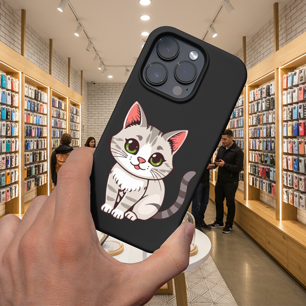 Green Eyed Grey Cat iPhone 16 Pro Max Case