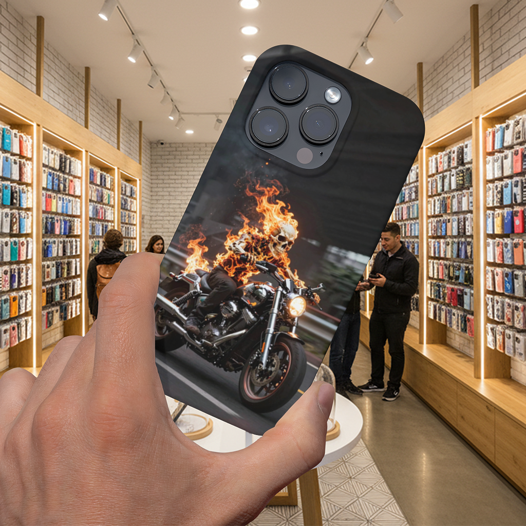 Flaming Skeleton Biker iPhone 16 Pro Max Case