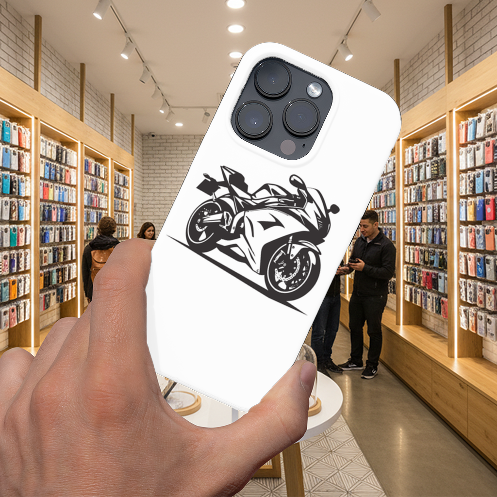 Monochrome Sport Motorcycle Silhouette iPhone 16 Pro Max Case