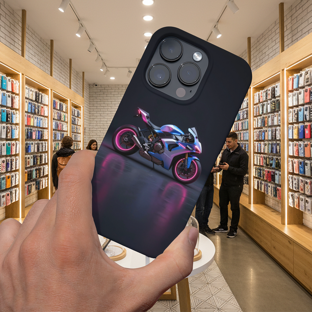 Neon Cyberpunk Sports Motorcycle iPhone 16 Pro Max Case