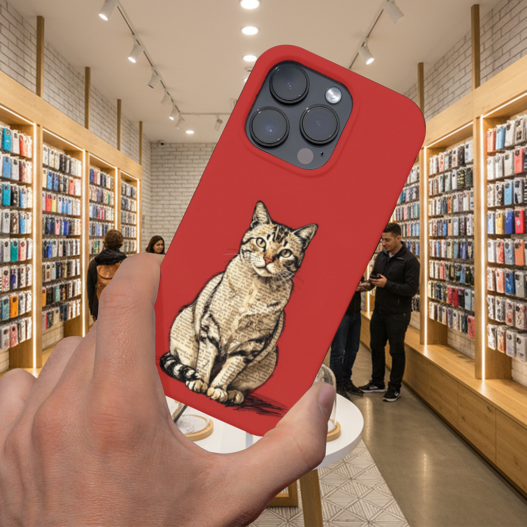 Newsprint Collage Tabby Cat on Red iPhone 16 Pro Max Case