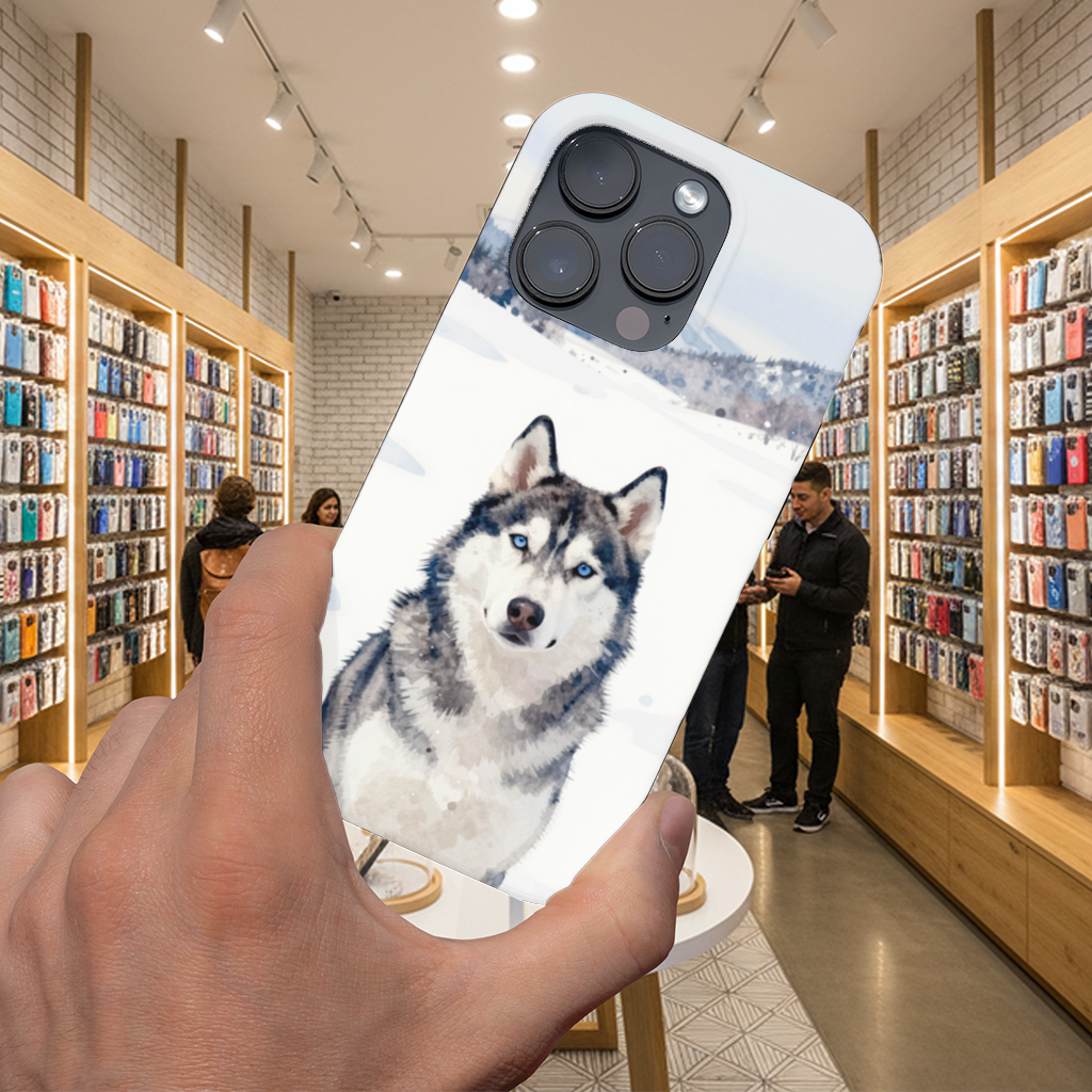 Watercolor Siberian Husky in Snowy Mountains iPhone 16 Pro Max Case