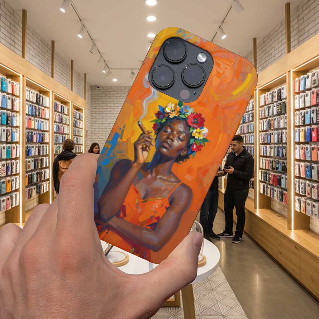 Black Woman Smoking with Flower Crown iPhone 16 Pro Max Case