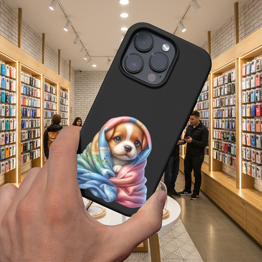 Cute Puppy Wrapped in Colorful Blanket iPhone 16 Pro Max Case