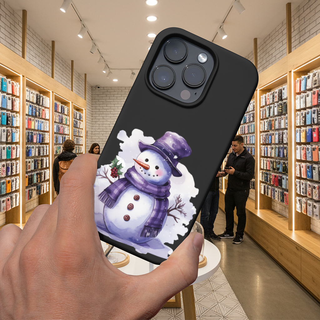 Mor Atkılı Kardan Adam iPhone 16 Pro Max Kılıfı