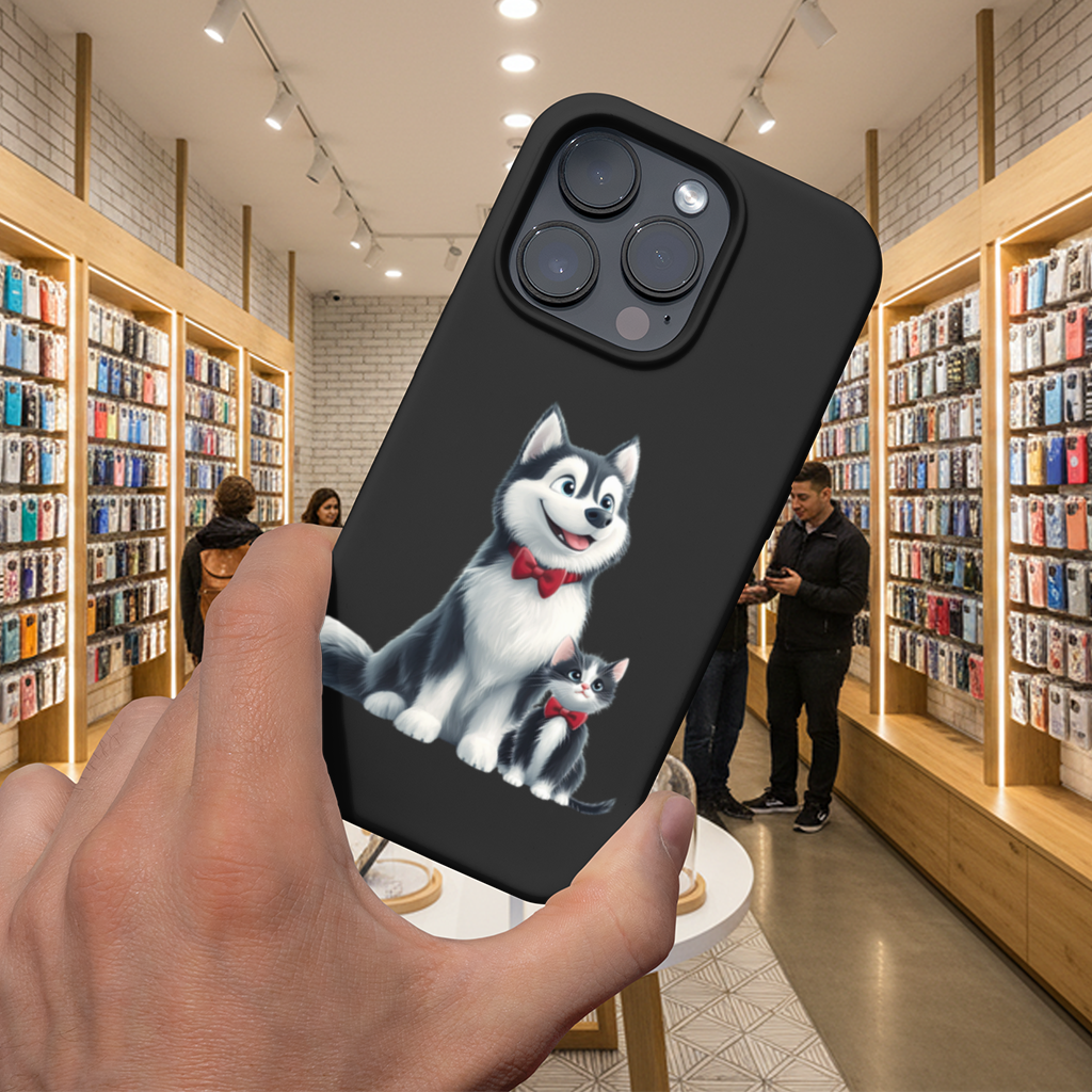 Cute Husky and Kitten with Red Bowties iPhone 16 Pro Max Case