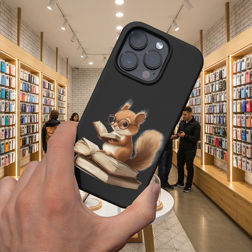 Scholarly Squirrel Reading on Book Stack iPhone 16 Pro Max Case