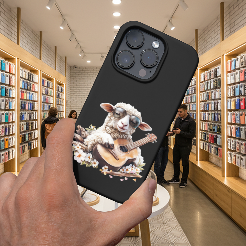 Cool Sheep Playing Ukulele with Flowers iPhone 16 Pro Max Case