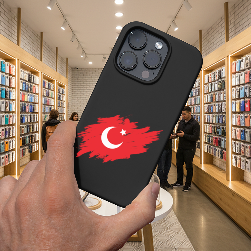Brushstroke Turkish Flag Crescent Moon iPhone 16 Pro Max Case