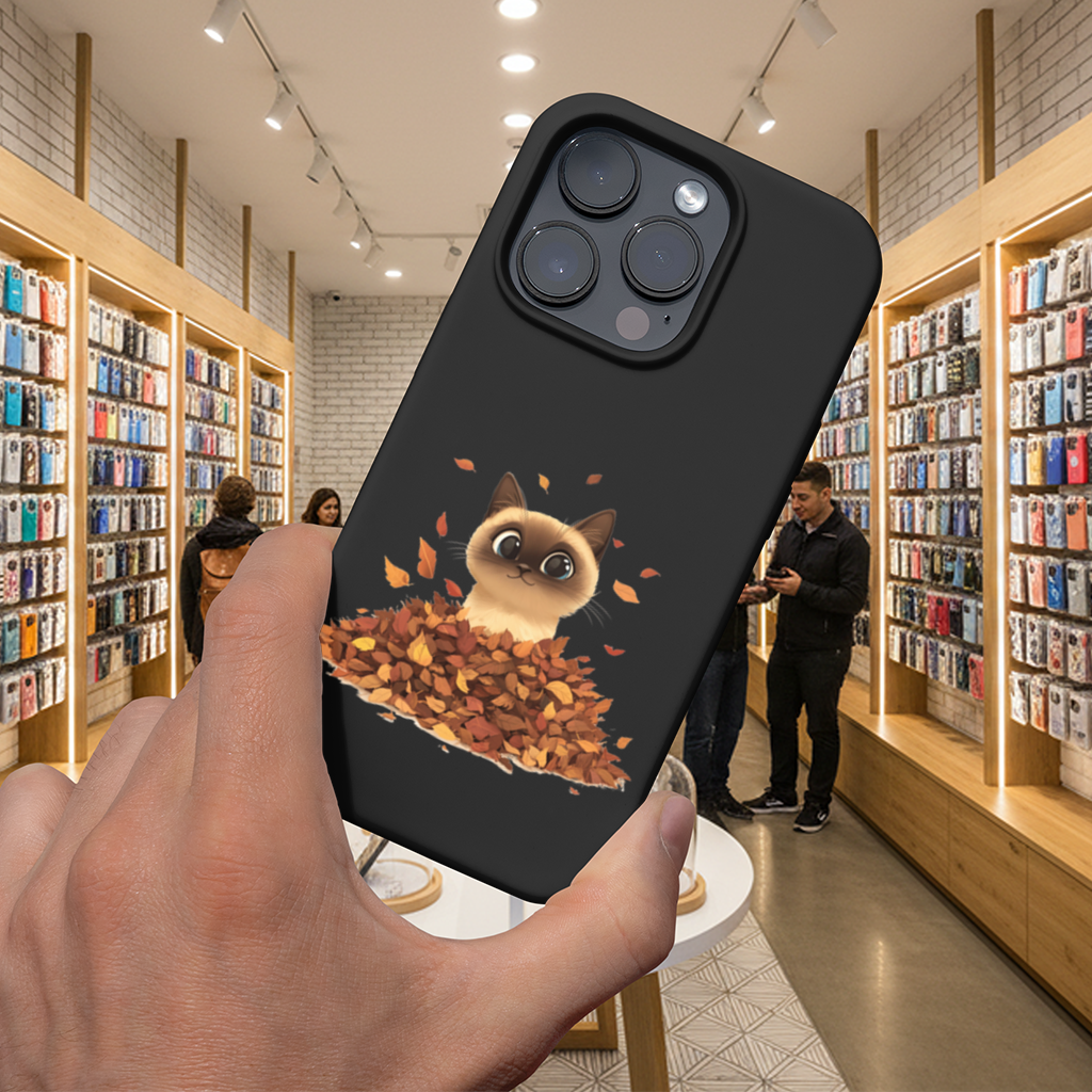 Siamese Cat in Autumn Leaf Pile iPhone 16 Pro Max Case
