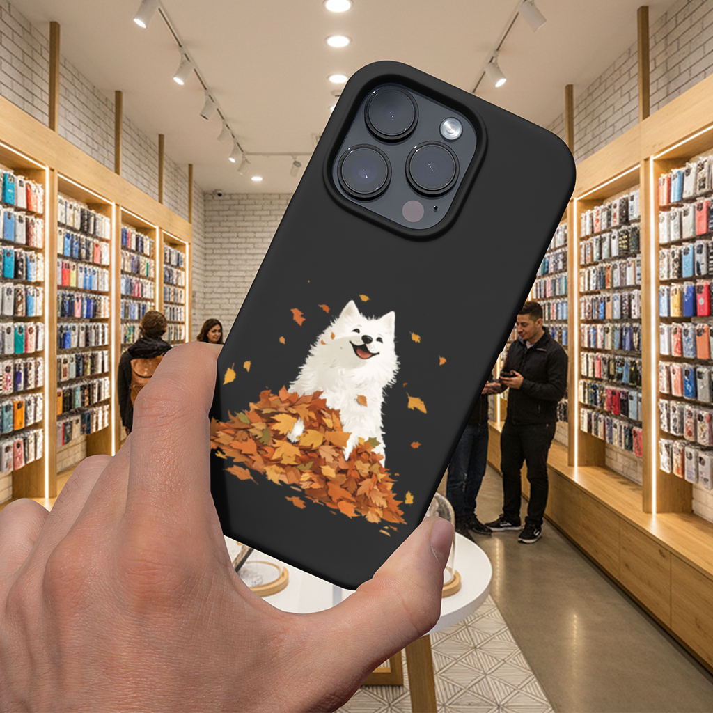 Happy White Dog in Autumn Leaves iPhone 16 Pro Max Case