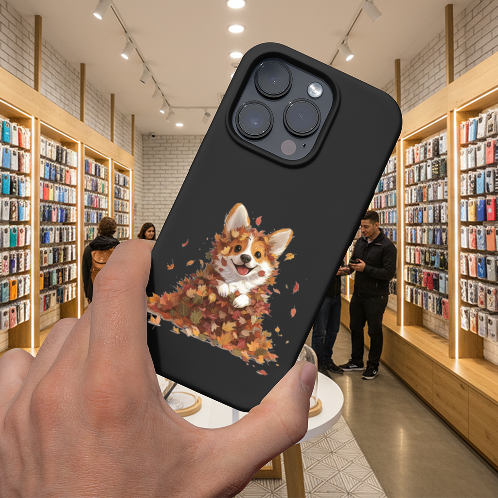 Sonbahar Yaprakları İçinde Mutlu Corgi iPhone 16 Pro Max Kılıfı