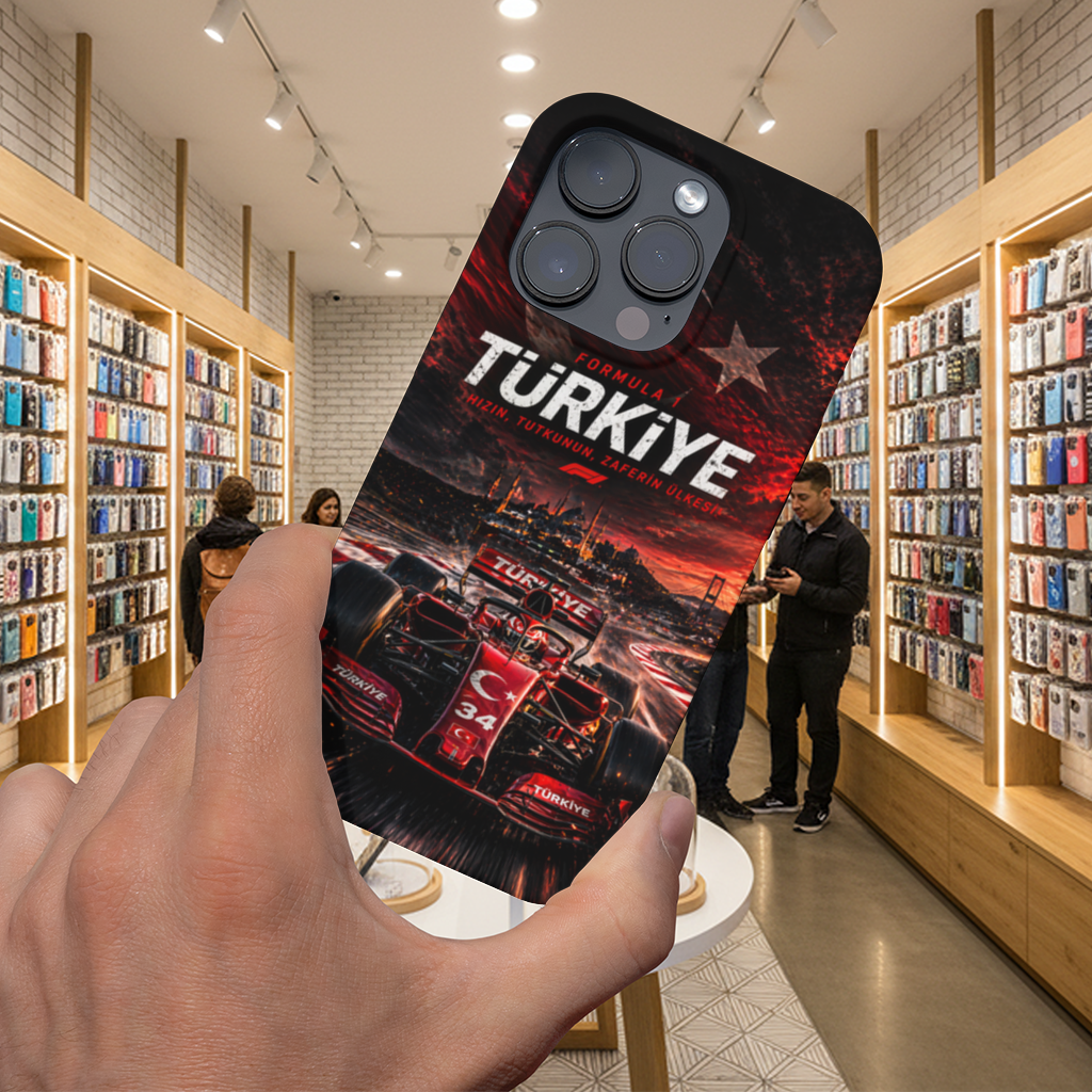 Red Racing Car over Istanbul Skyline iPhone 16 Pro Max Case